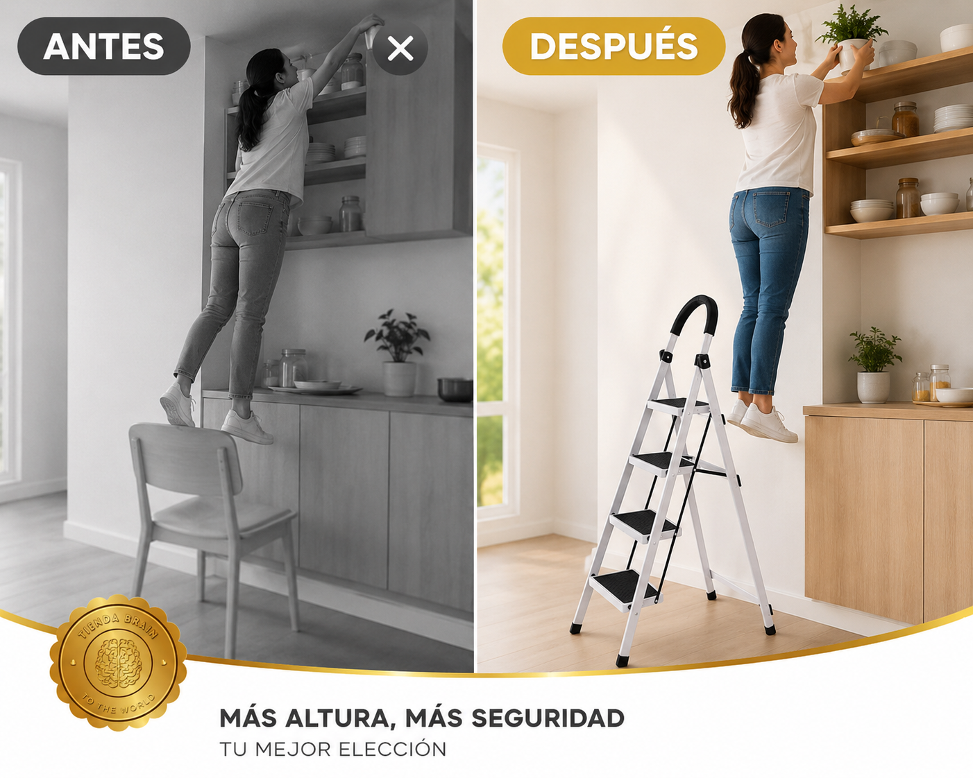 FoldMaster™ 🧰🔧Escalera Plegable 4 Peldaños Kingshouse ⭐⭐⭐⭐⭐