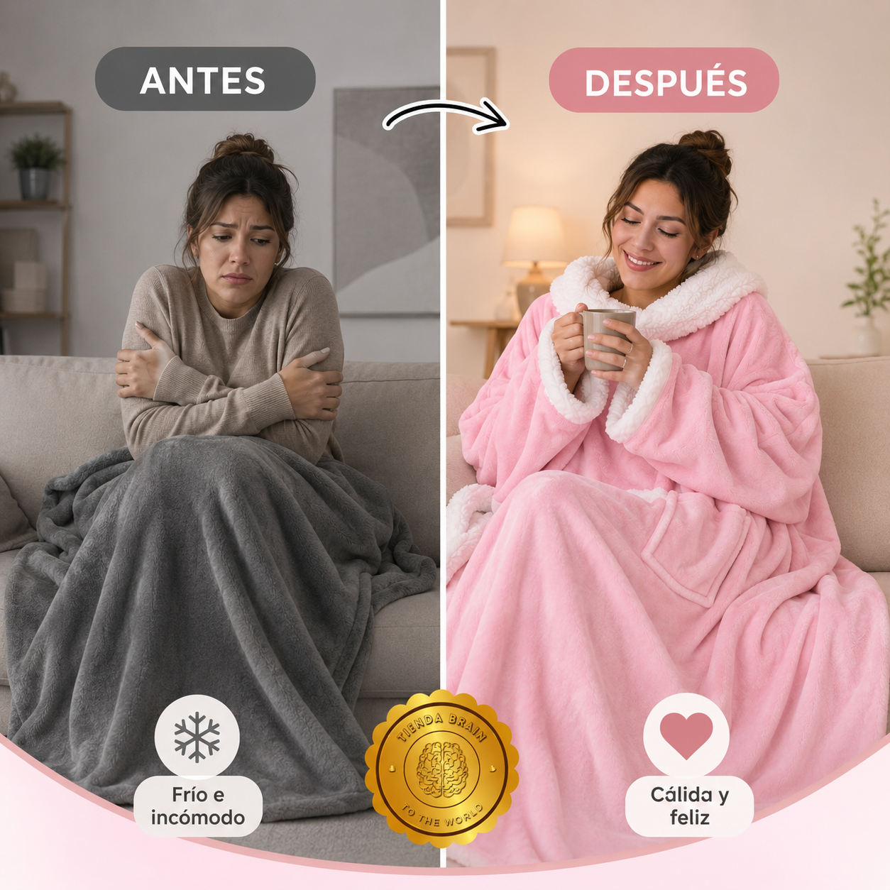 CosyHug™ 🤗🧥Abrigo Polar Rosa con Mangas y Bolsillo⭐⭐⭐⭐⭐