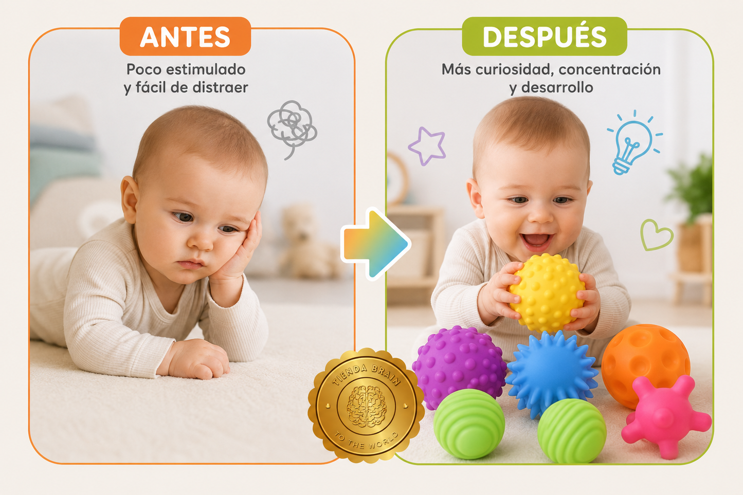 BabyStim™ 🌿🩵Set 6 Pelotas Sensoriales Para Bebes Est ⭐⭐⭐⭐⭐