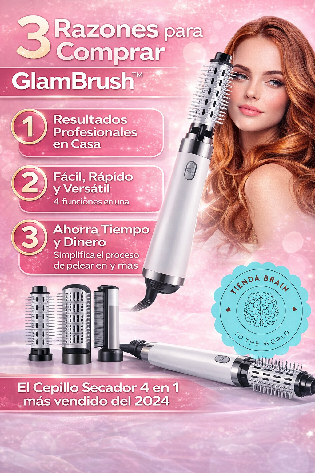 GlamBrush™ ✨🎀💨CEPILLO SECADOR. RISADOR ,PEINE 4 EN 1⭐⭐⭐⭐⭐