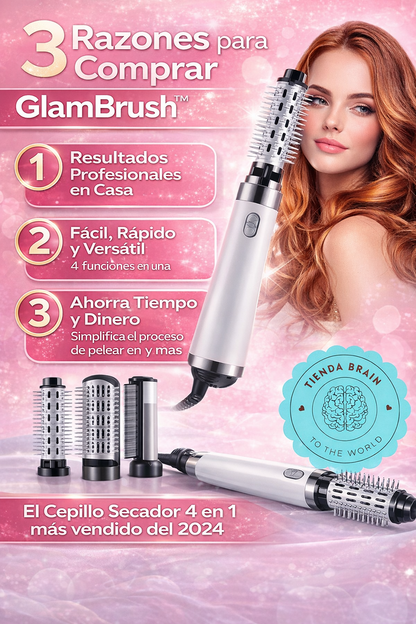 GlamBrush™ ✨🎀💨CEPILLO SECADOR. RISADOR ,PEINE 4 EN 1⭐⭐⭐⭐⭐