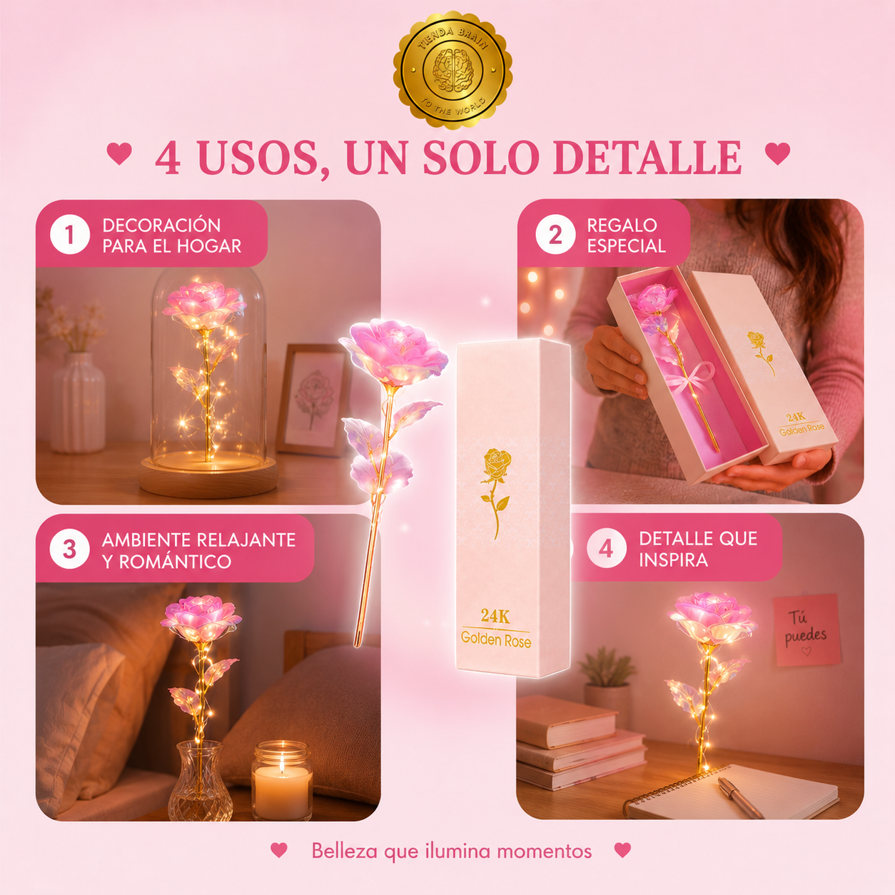 GlowBox™ 💖✨Caja Rosa Eterna Con Luz LED Colorida ⭐⭐⭐⭐⭐