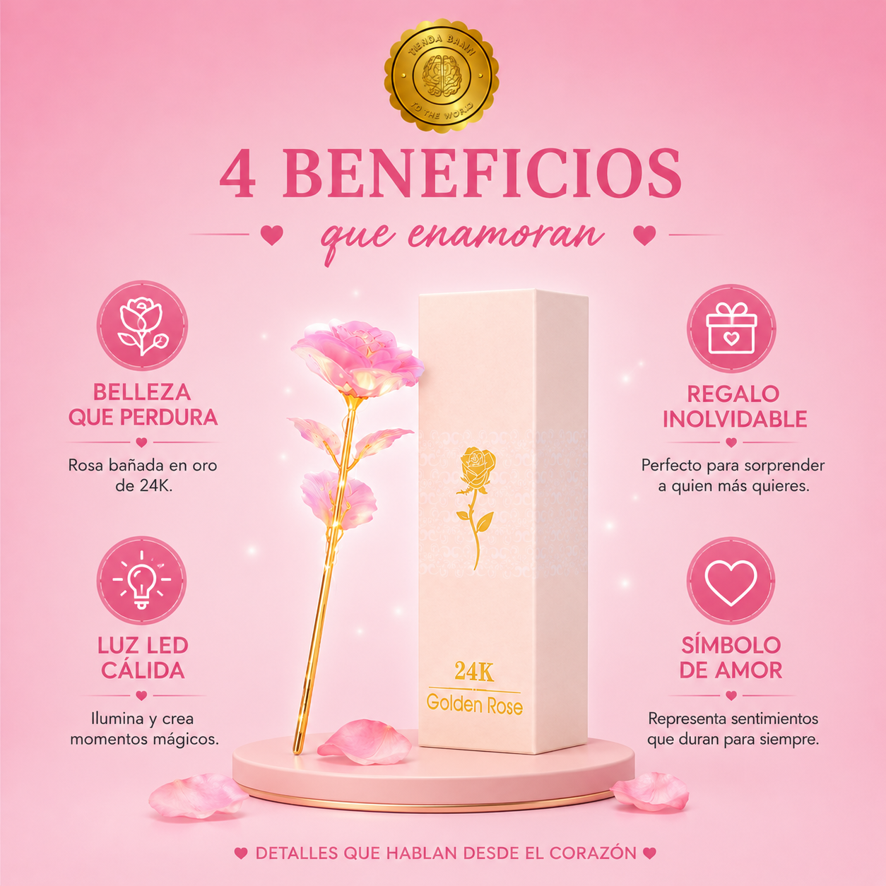 GlowBox™ 💖✨Caja Rosa Eterna Con Luz LED Colorida ⭐⭐⭐⭐⭐