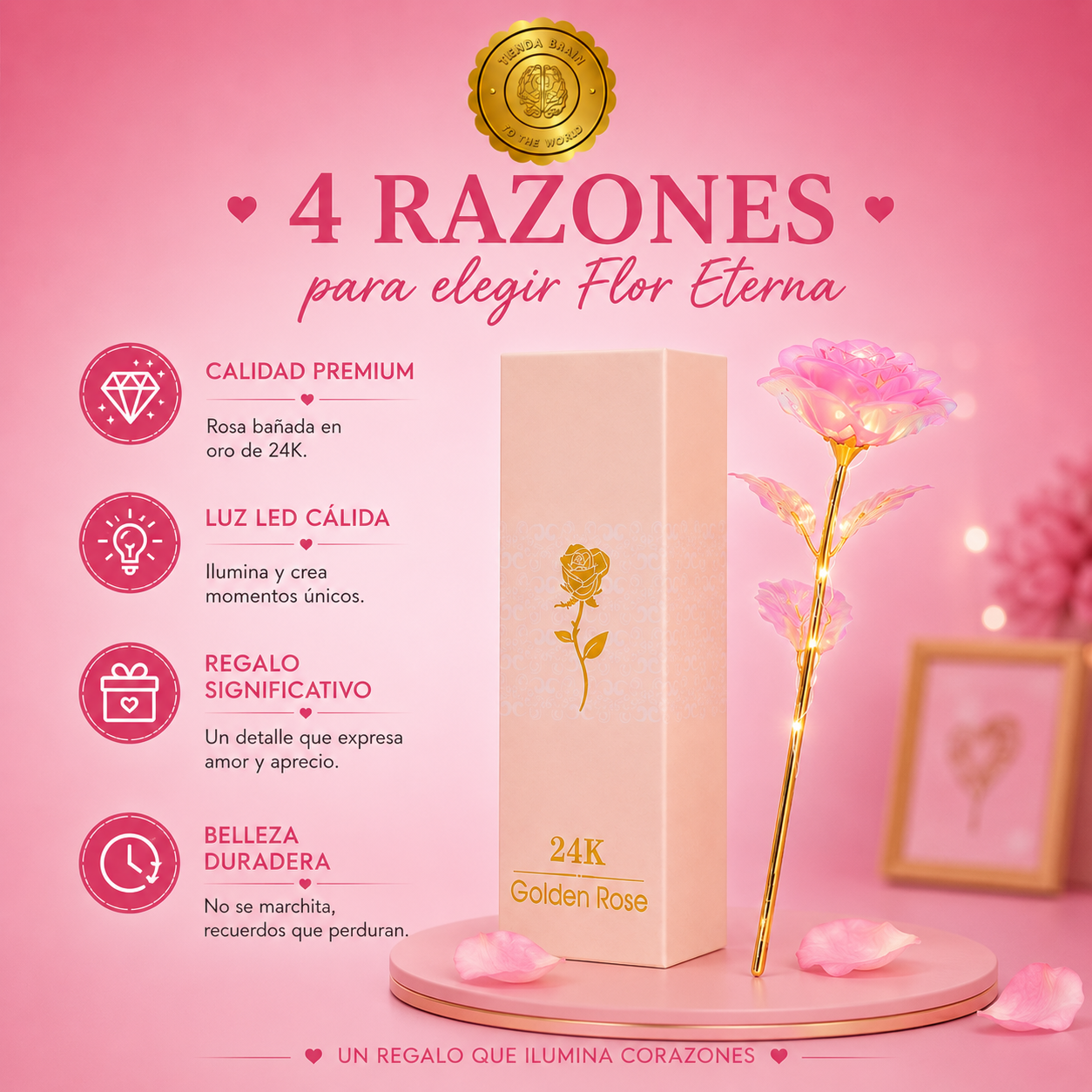 GlowBox™ 💖✨Caja Rosa Eterna Con Luz LED Colorida ⭐⭐⭐⭐⭐