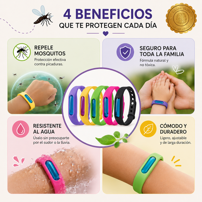 🦟🌿 SafeWrap™ Pack 10 Pulsera Repelente de Mosquitos⭐⭐⭐⭐⭐