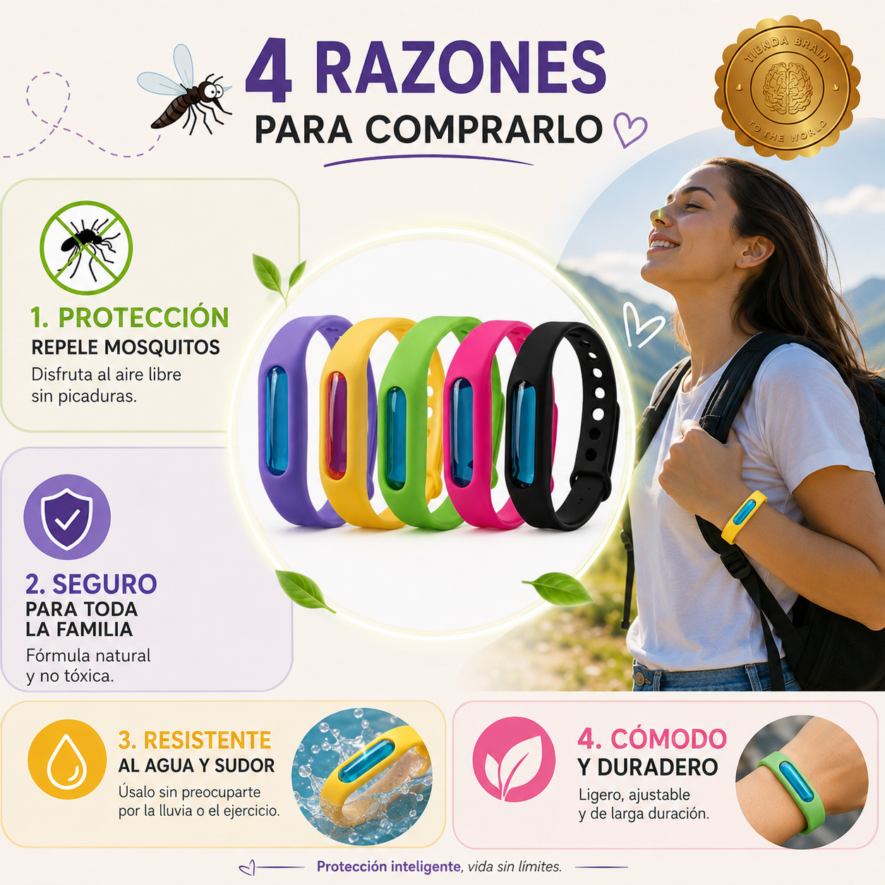 🦟🌿 SafeWrap™ Pack 10 Pulsera Repelente de Mosquitos⭐⭐⭐⭐⭐