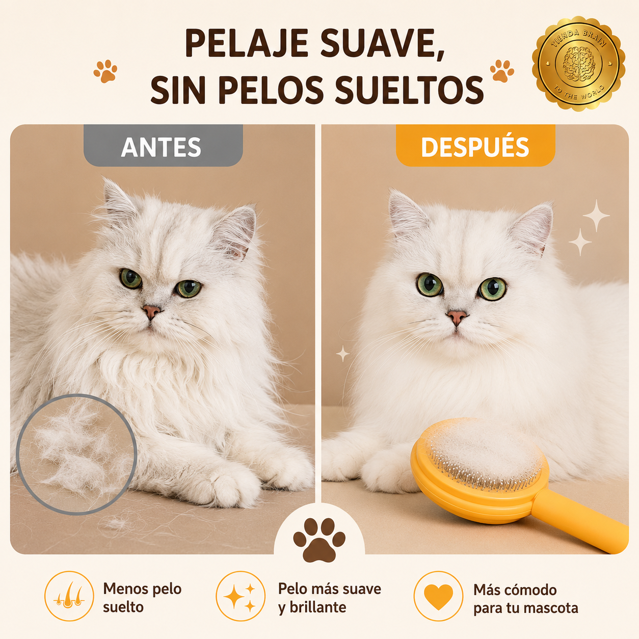 PurePaws™ 🐈☁️Peine Autolimpiante Para Mascotas ⭐⭐⭐⭐⭐