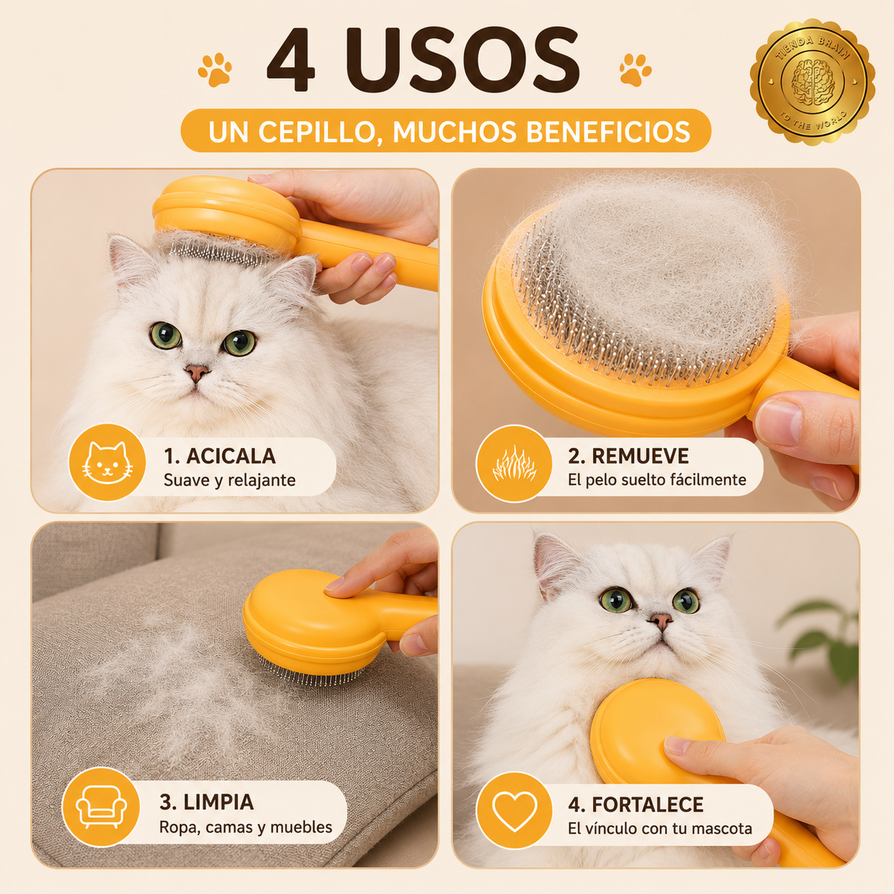 PurePaws™ 🐈☁️Peine Autolimpiante Para Mascotas ⭐⭐⭐⭐⭐
