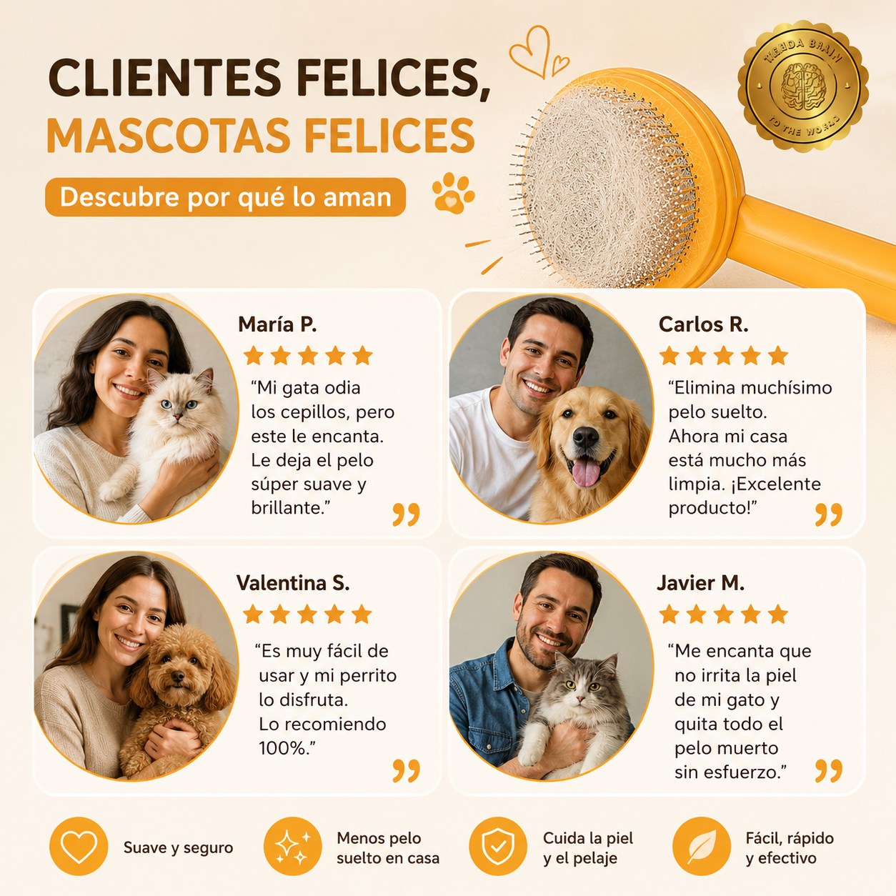 PurePaws™ 🐈☁️Peine Autolimpiante Para Mascotas ⭐⭐⭐⭐⭐