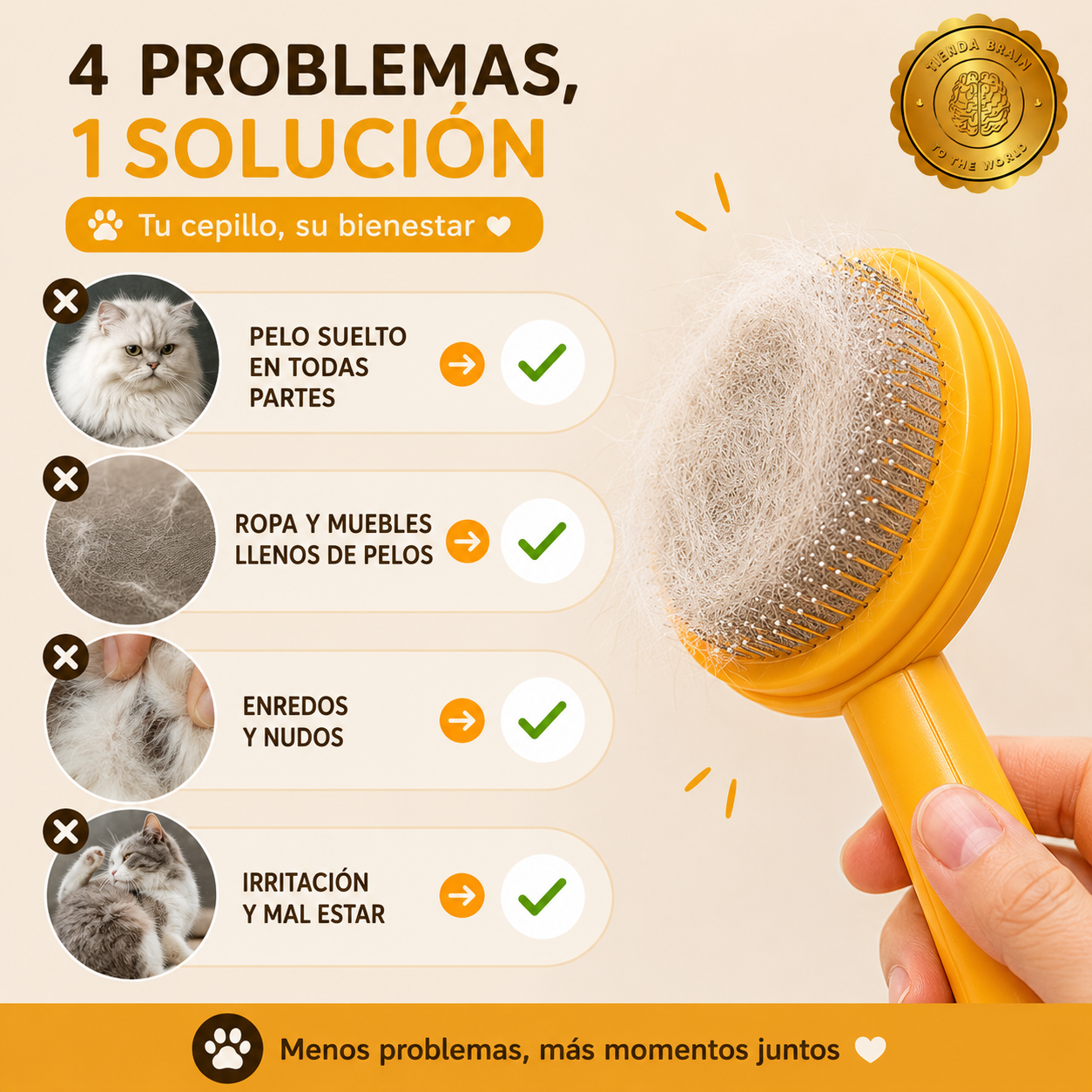 PurePaws™ 🐈☁️Peine Autolimpiante Para Mascotas ⭐⭐⭐⭐⭐