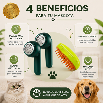 DuoCleanPet™ 🐾🧼💨pack 2 quita pelusa mas cepillo vapor ⭐⭐⭐⭐⭐