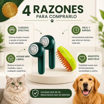 DuoCleanPet™ 🐾🧼💨pack 2 quita pelusa mas cepillo vapor ⭐⭐⭐⭐⭐