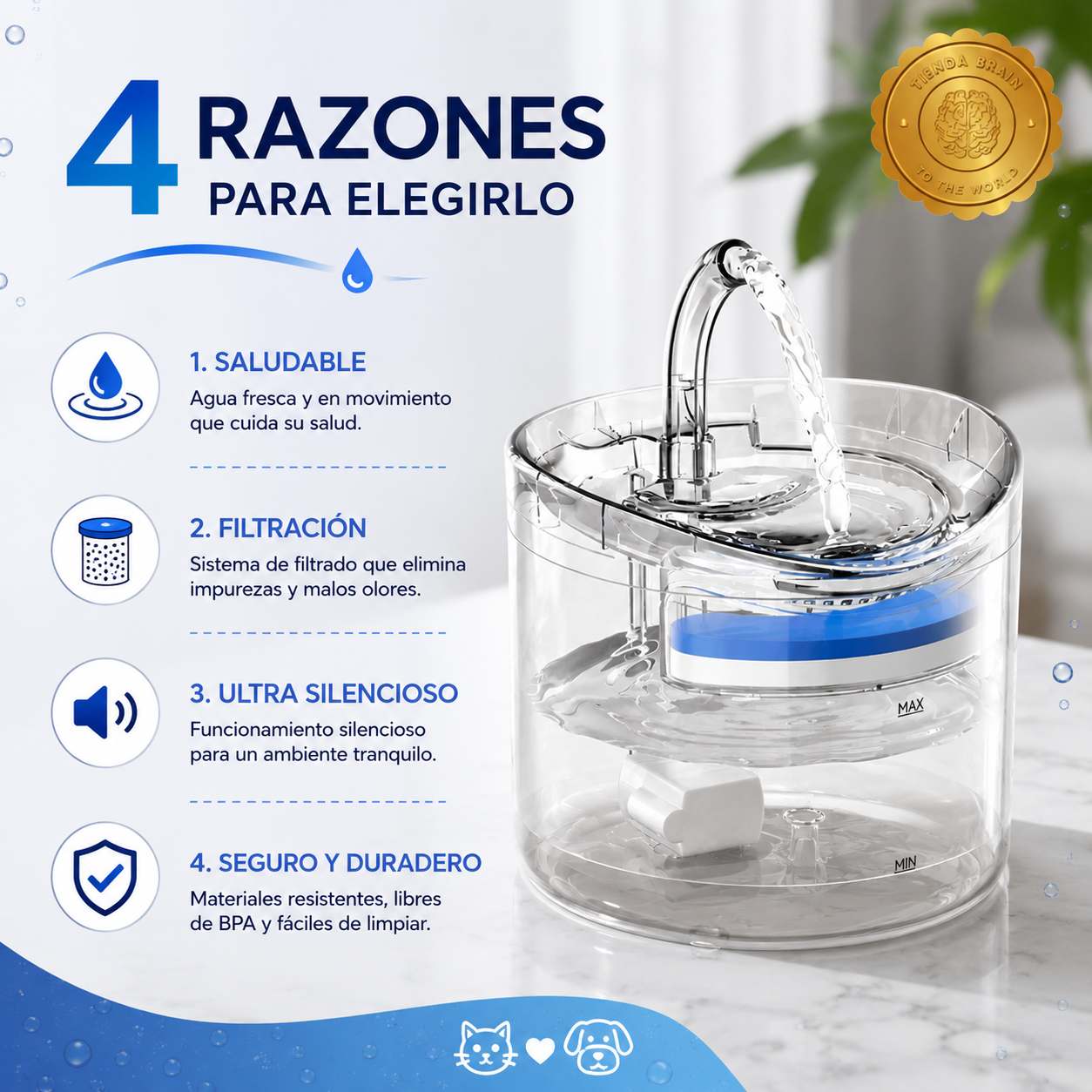 AquaPaws™ 🐾🚰M - BEBEDERO MASCOTAS TRANSPARENTES⭐⭐⭐⭐⭐