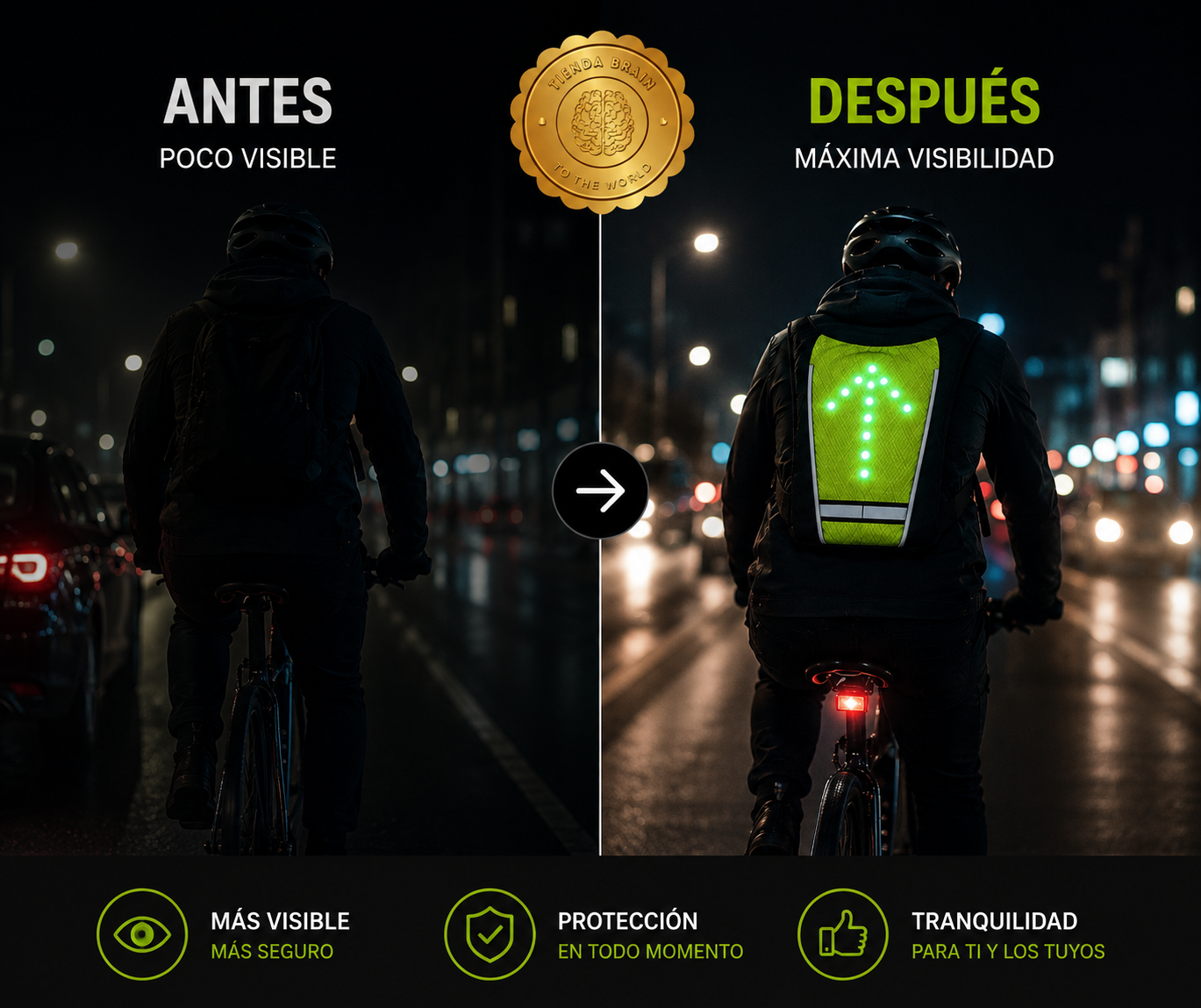 SafeRide™ 🚴‍♀️🔋 CHALECO CON SEÑALIZADOR PARA BICICLETA ⭐⭐⭐⭐⭐