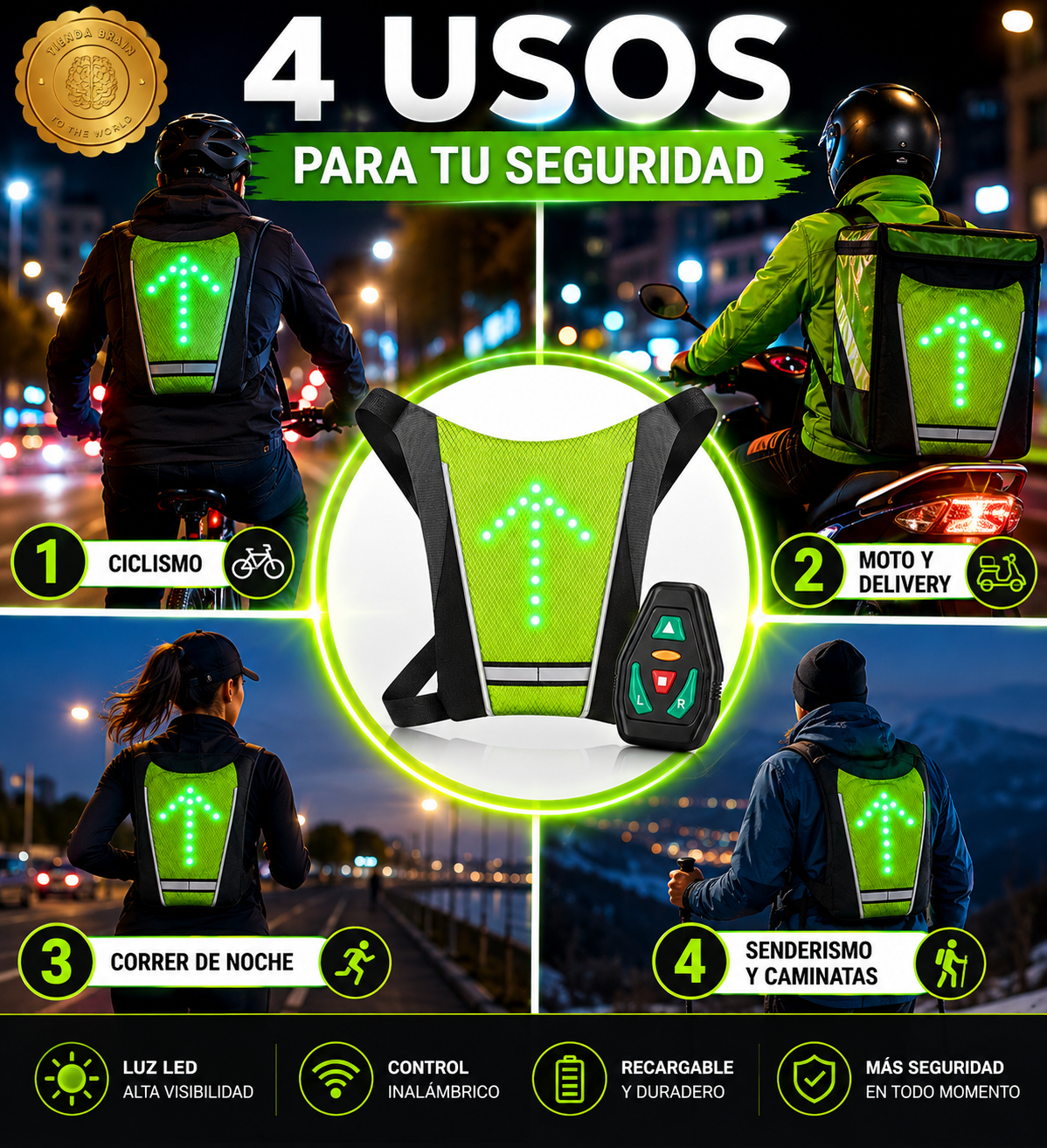 SafeRide™ 🚴‍♀️🔋 CHALECO CON SEÑALIZADOR PARA BICICLETA ⭐⭐⭐⭐⭐