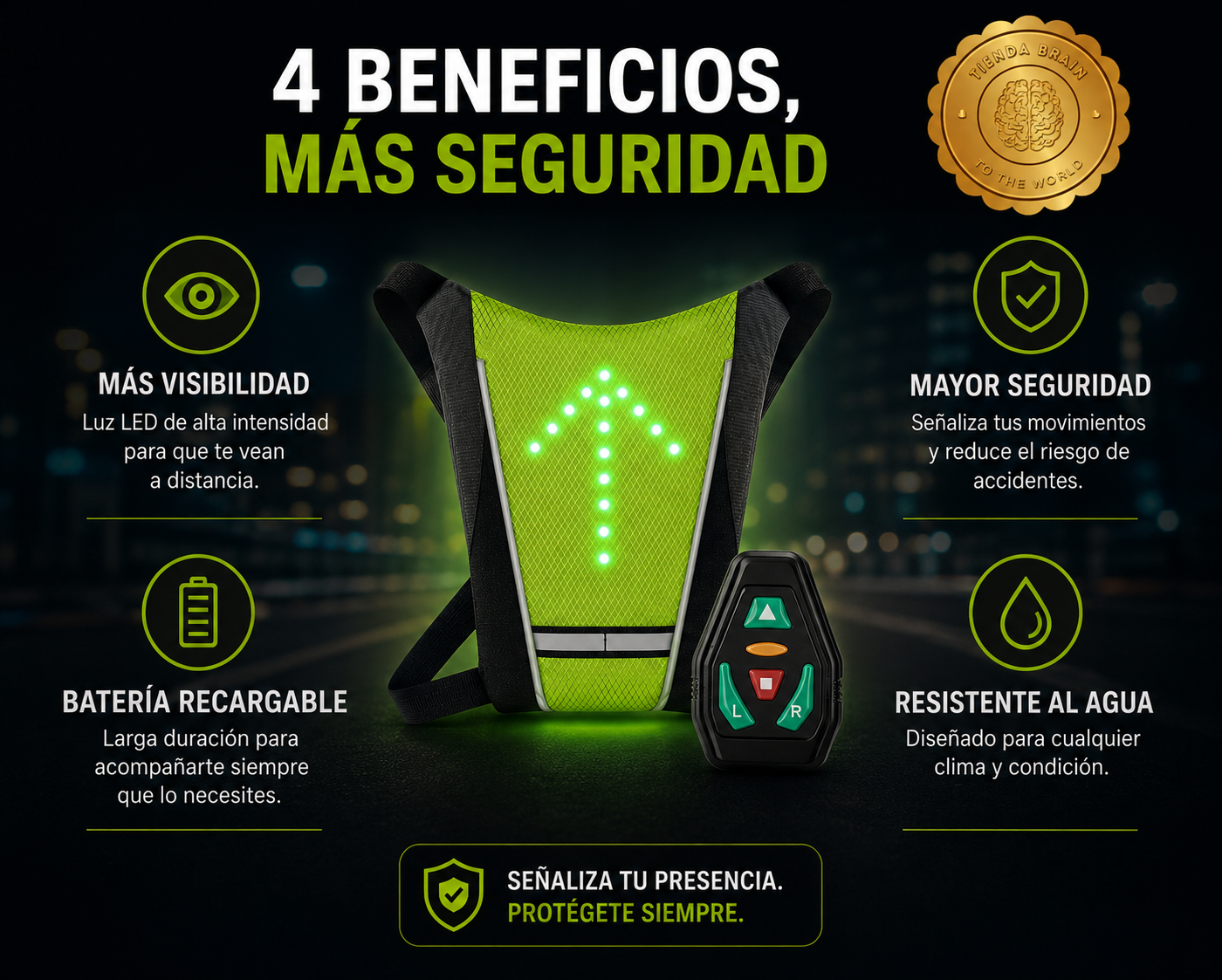 SafeRide™ 🚴‍♀️🔋 CHALECO CON SEÑALIZADOR PARA BICICLETA ⭐⭐⭐⭐⭐