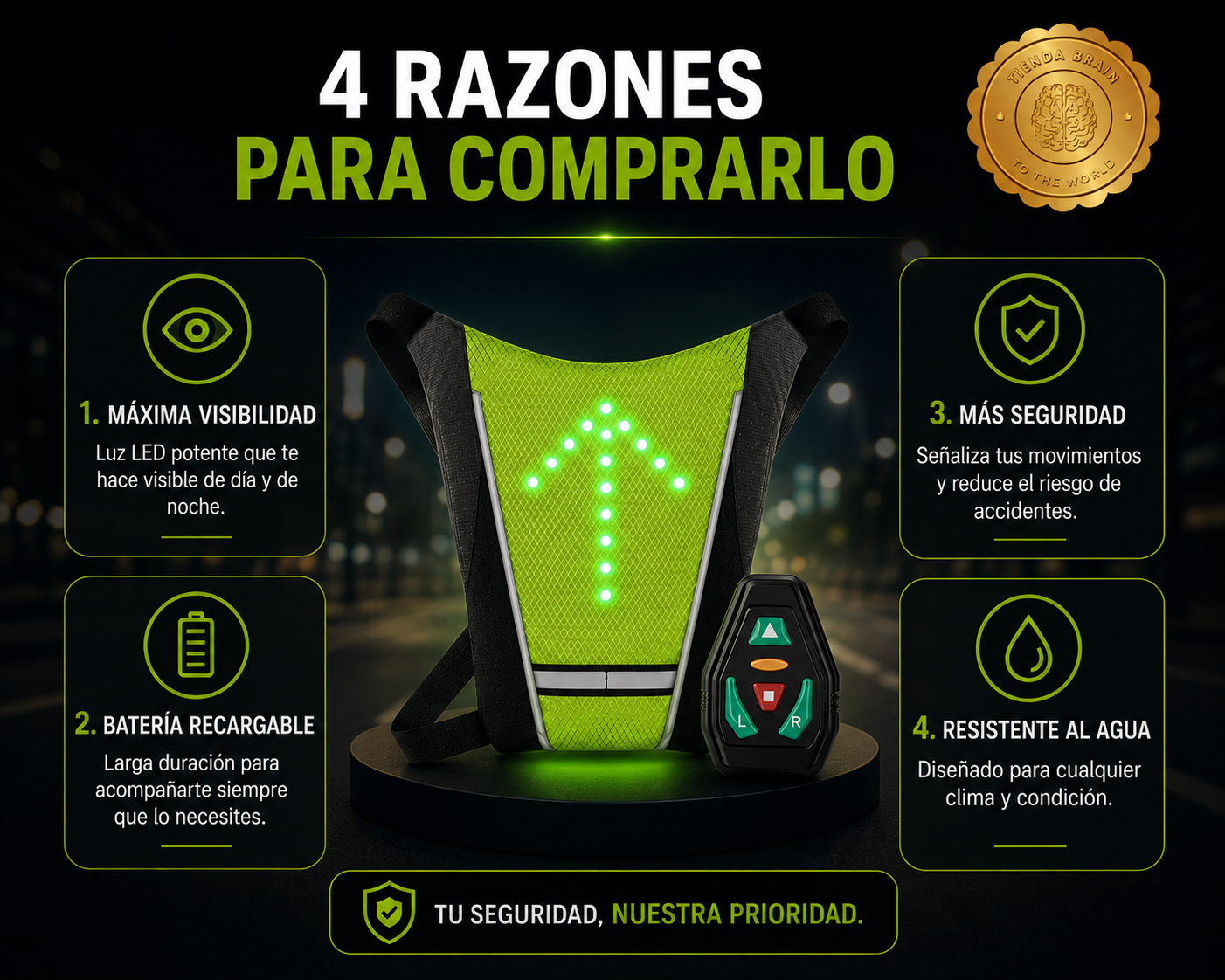 SafeRide™ 🚴‍♀️🔋 CHALECO CON SEÑALIZADOR PARA BICICLETA ⭐⭐⭐⭐⭐