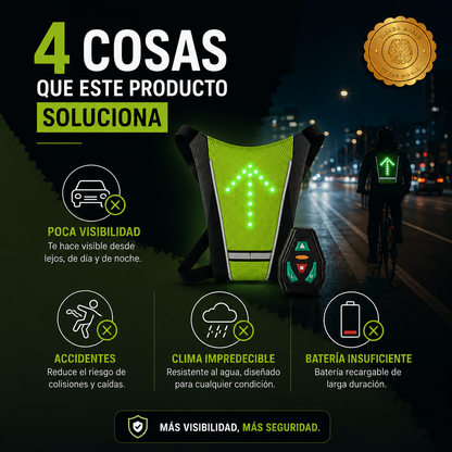 SafeRide™ 🚴‍♀️🔋 CHALECO CON SEÑALIZADOR PARA BICICLETA ⭐⭐⭐⭐⭐