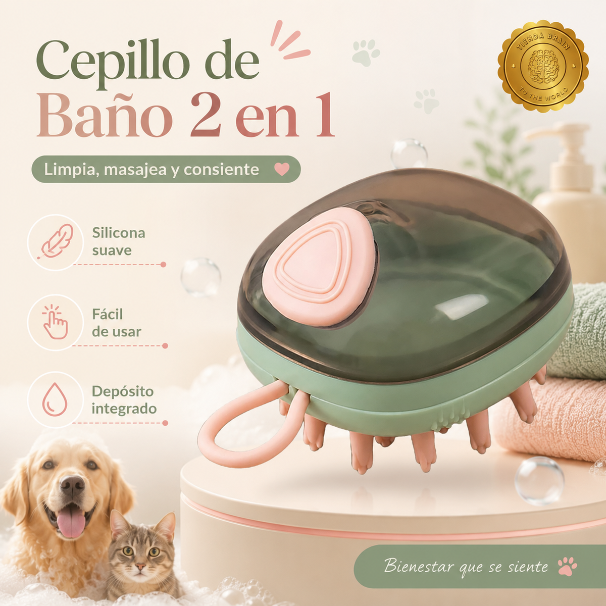 BubbleBrush™ 🧼🐶🐱Cepillo 2 en 1 para Bañar Mascotas⭐⭐⭐⭐⭐