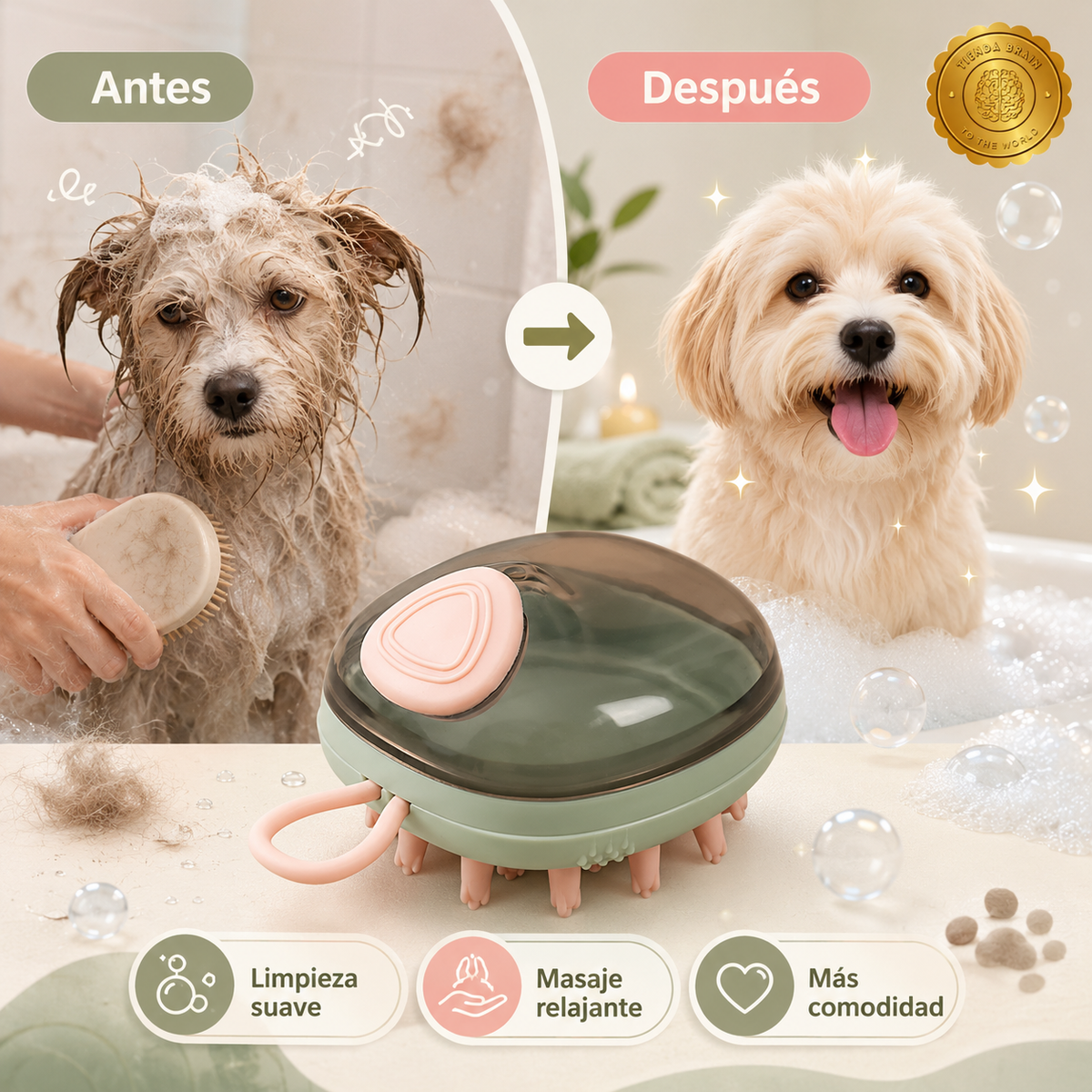 BubbleBrush™ 🧼🐶🐱Cepillo 2 en 1 para Bañar Mascotas⭐⭐⭐⭐⭐