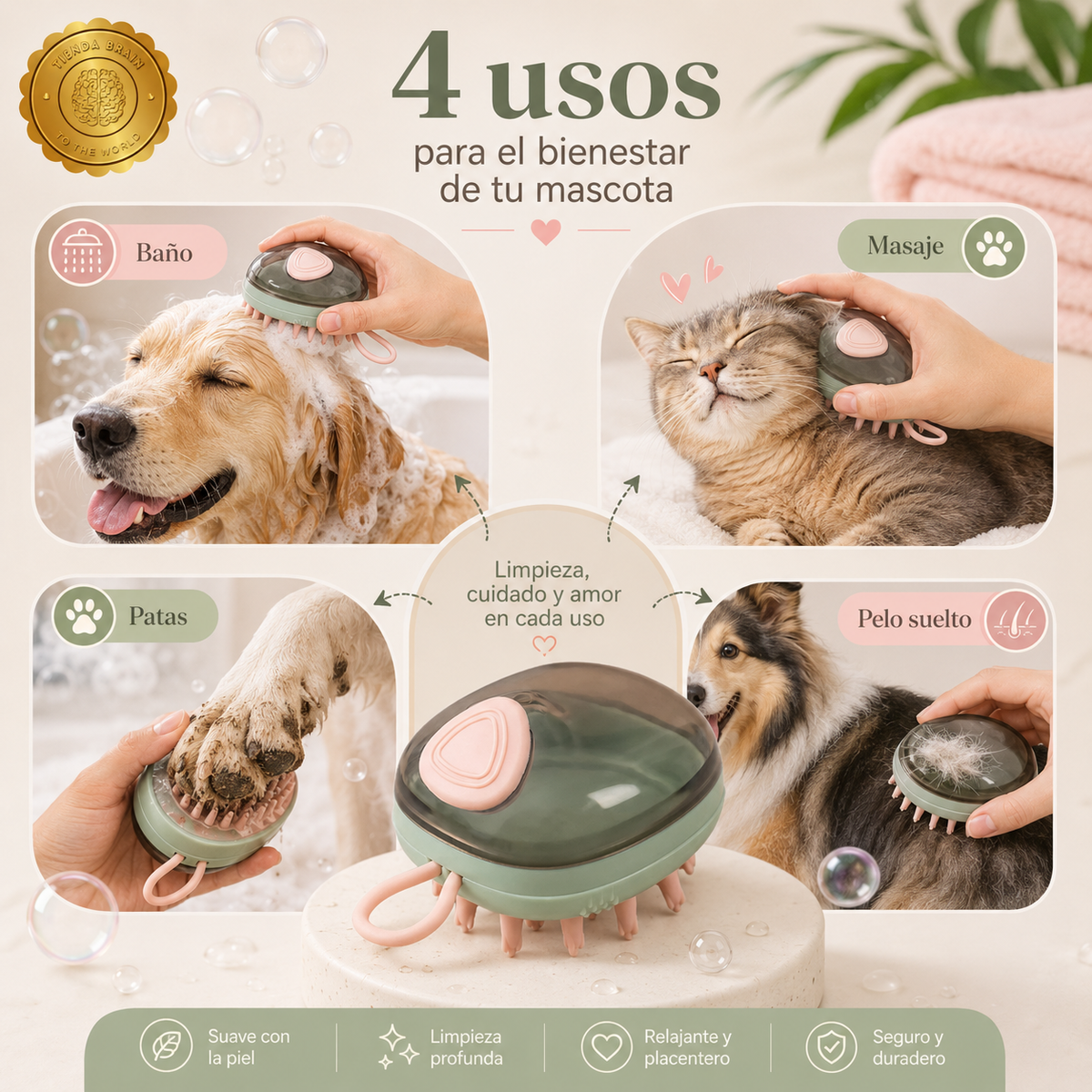BubbleBrush™ 🧼🐶🐱Cepillo 2 en 1 para Bañar Mascotas⭐⭐⭐⭐⭐