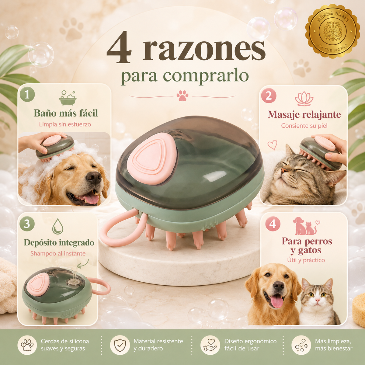 BubbleBrush™ 🧼🐶🐱Cepillo 2 en 1 para Bañar Mascotas⭐⭐⭐⭐⭐