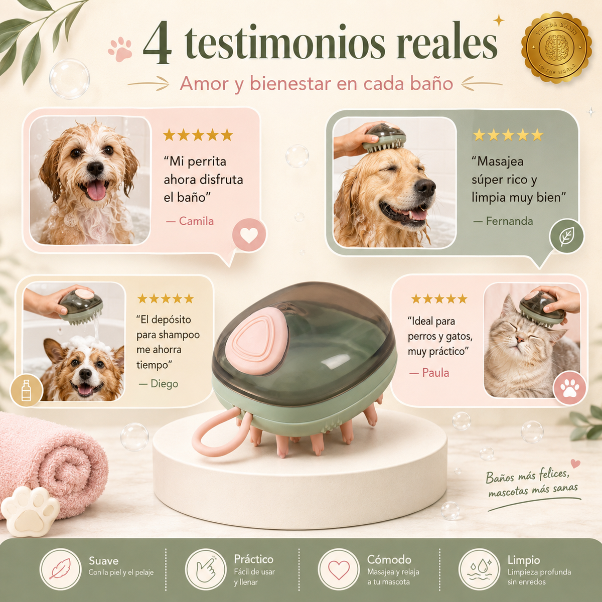 BubbleBrush™ 🧼🐶🐱Cepillo 2 en 1 para Bañar Mascotas⭐⭐⭐⭐⭐
