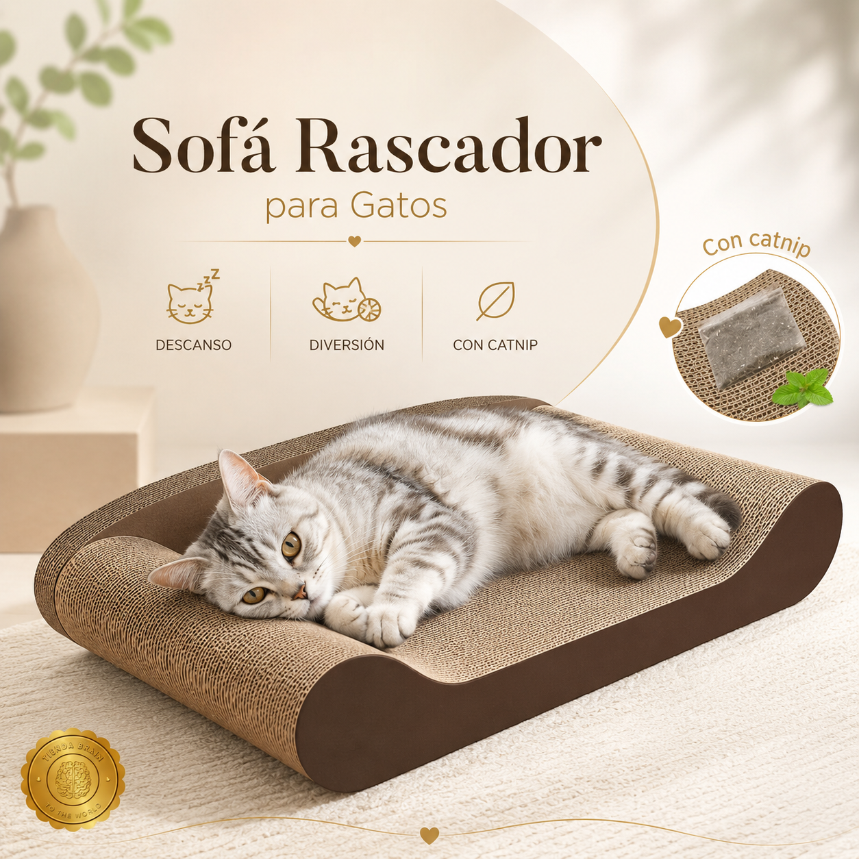 CatLounge™ 😺🛏️💚Rascador Tipo Sofa Para Gatos Con Catnip⭐⭐⭐⭐⭐