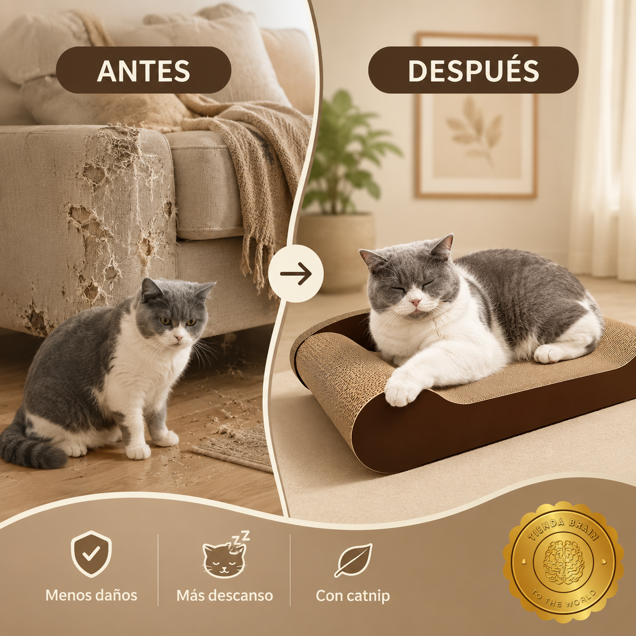 CatLounge™ 😺🛏️💚Rascador Tipo Sofa Para Gatos Con Catnip⭐⭐⭐⭐⭐
