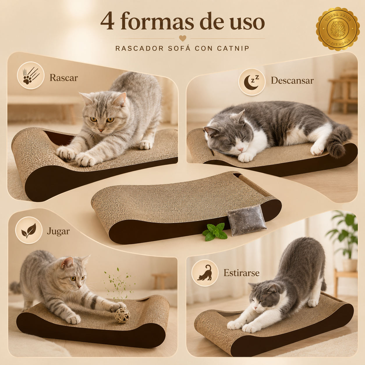 CatLounge™ 😺🛏️💚Rascador Tipo Sofa Para Gatos Con Catnip⭐⭐⭐⭐⭐