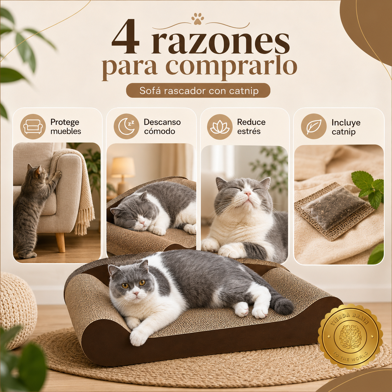 CatLounge™ 😺🛏️💚Rascador Tipo Sofa Para Gatos Con Catnip⭐⭐⭐⭐⭐