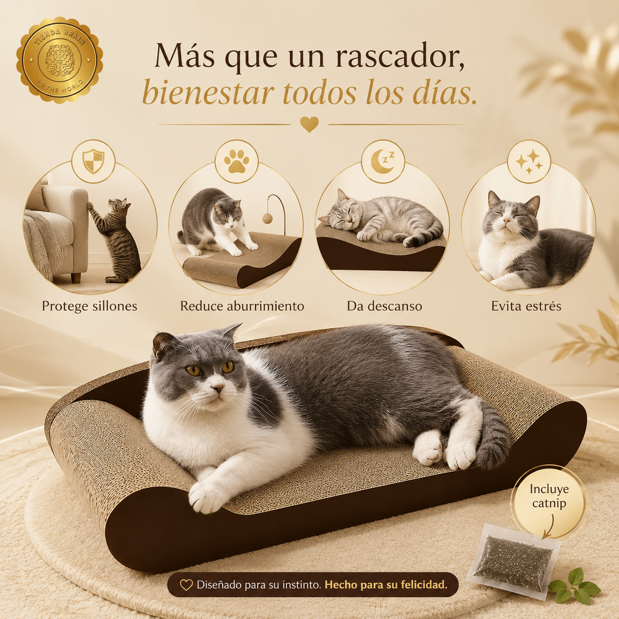 CatLounge™ 😺🛏️💚Rascador Tipo Sofa Para Gatos Con Catnip⭐⭐⭐⭐⭐