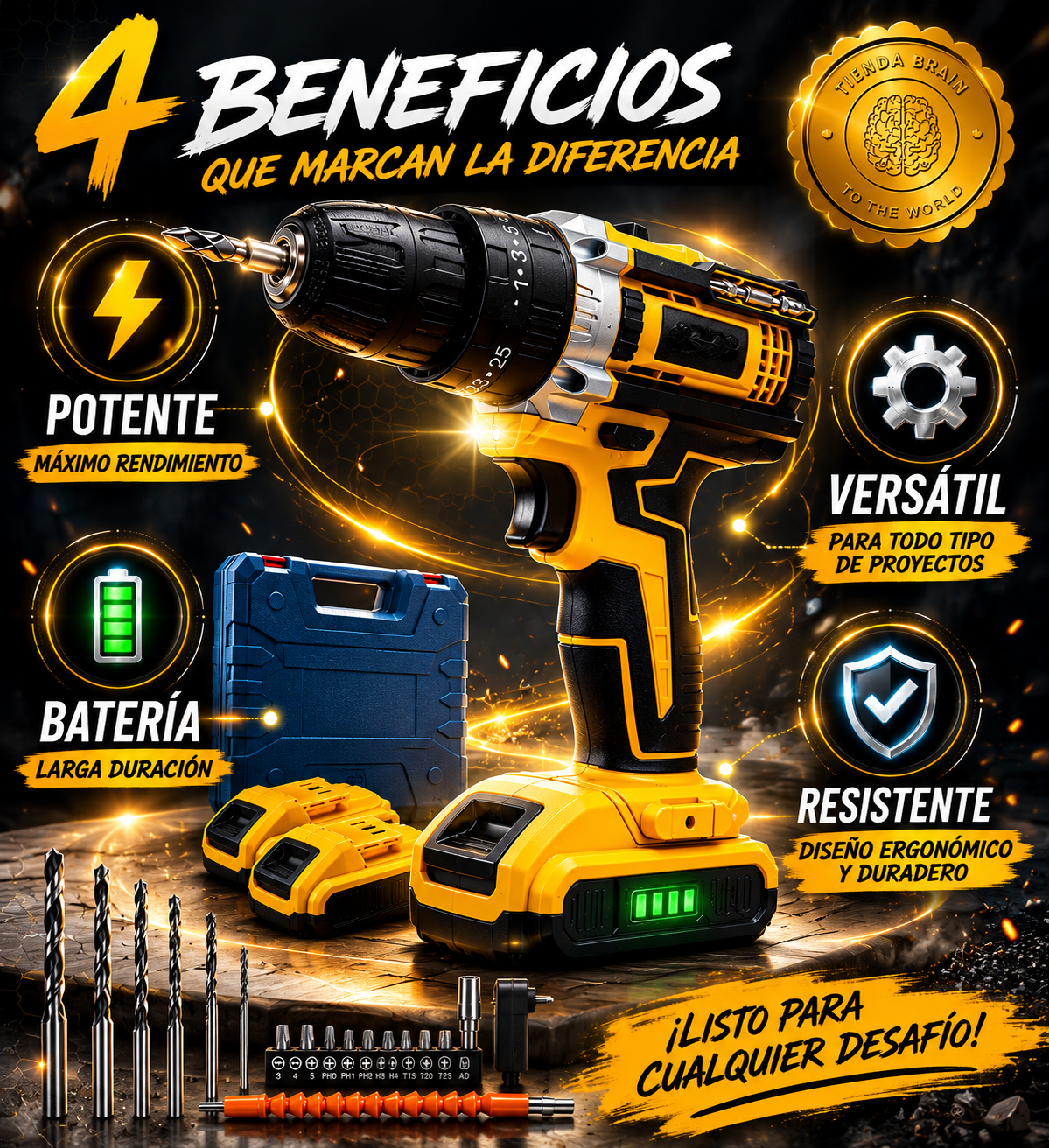 ⚡🔧 PowerDrill™: Taladro 48V Inalámbrico con 2 Baterías 🛠️🔋⭐⭐⭐⭐⭐