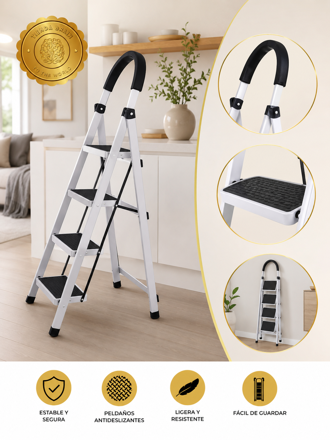 FoldMaster™ 🧰🔧Escalera Plegable 4 Peldaños Kingshouse ⭐⭐⭐⭐⭐