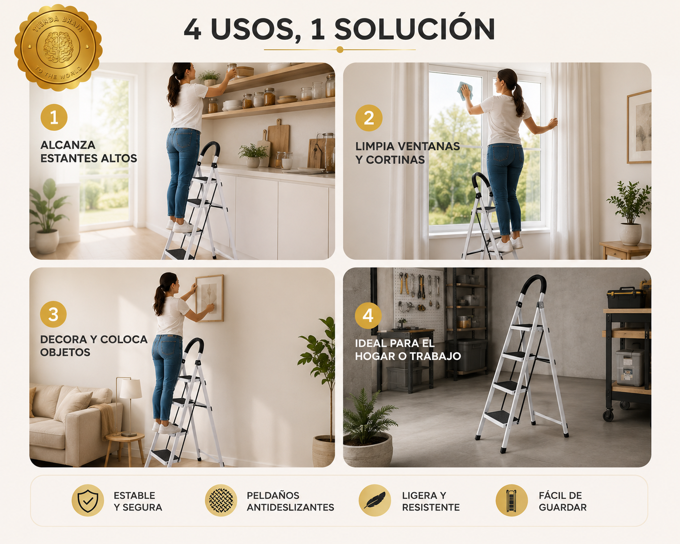 FoldMaster™ 🧰🔧Escalera Plegable 4 Peldaños Kingshouse ⭐⭐⭐⭐⭐
