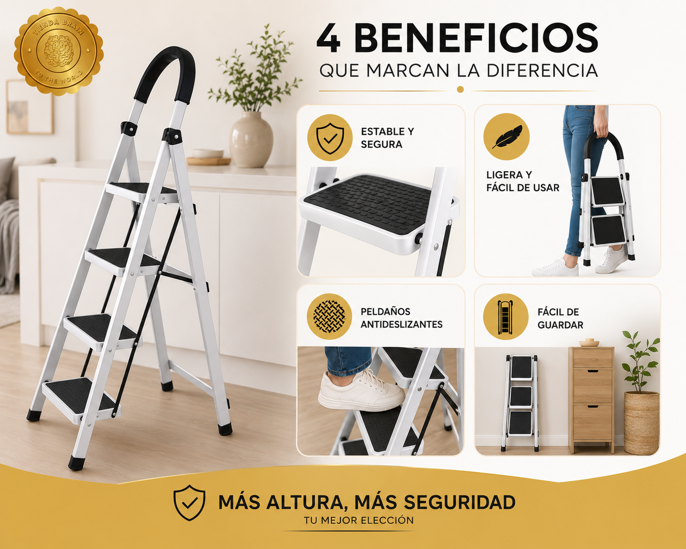 FoldMaster™ 🧰🔧Escalera Plegable 4 Peldaños Kingshouse ⭐⭐⭐⭐⭐