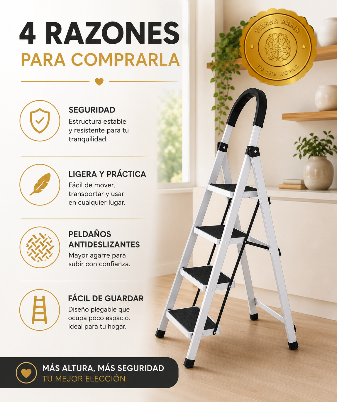 FoldMaster™ 🧰🔧Escalera Plegable 4 Peldaños Kingshouse ⭐⭐⭐⭐⭐