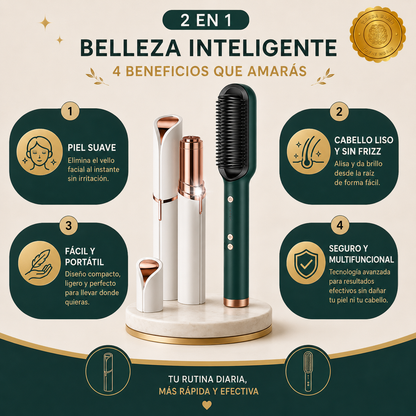 GlamBrush™ 💖🌟Depiladora Facial + Cepillo Alisador⭐⭐⭐⭐⭐