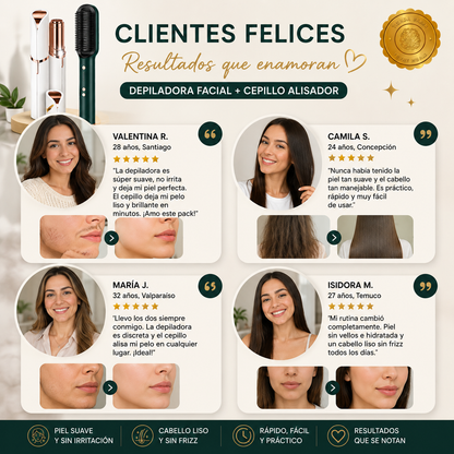 GlamBrush™ 💖🌟Depiladora Facial + Cepillo Alisador⭐⭐⭐⭐⭐