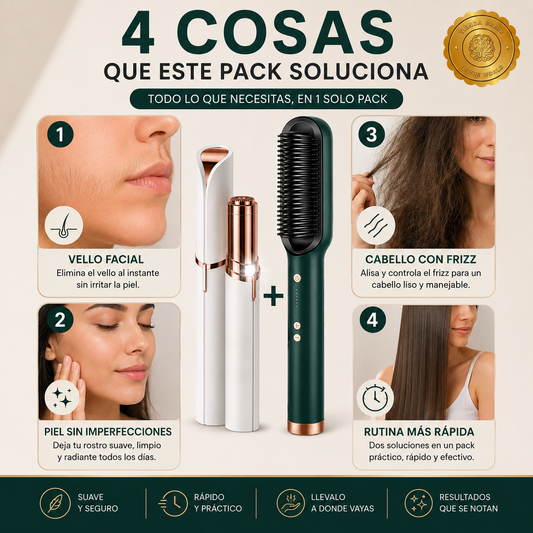 GlamBrush™ 💖🌟Depiladora Facial + Cepillo Alisador⭐⭐⭐⭐⭐