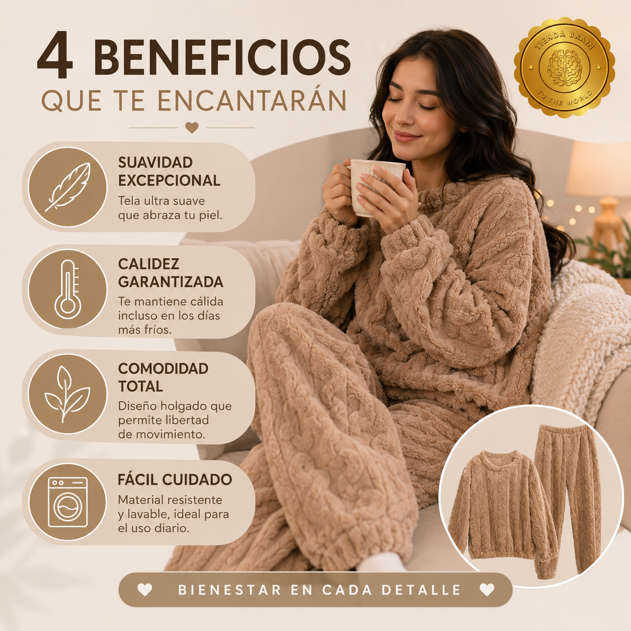 WarmTrend™ 🔥🧥L - Pijama Conjunto Invierno Mujer Trenz ⭐⭐⭐⭐⭐