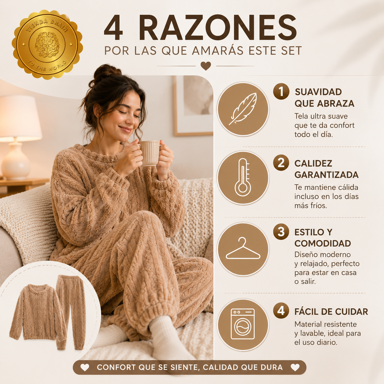 WarmTrend™ 🔥🧥L - Pijama Conjunto Invierno Mujer Trenz ⭐⭐⭐⭐⭐