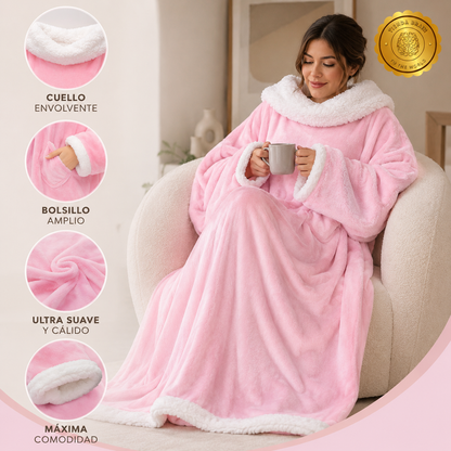 CosyHug™ 🤗🧥Abrigo Polar Rosa con Mangas y Bolsillo⭐⭐⭐⭐⭐