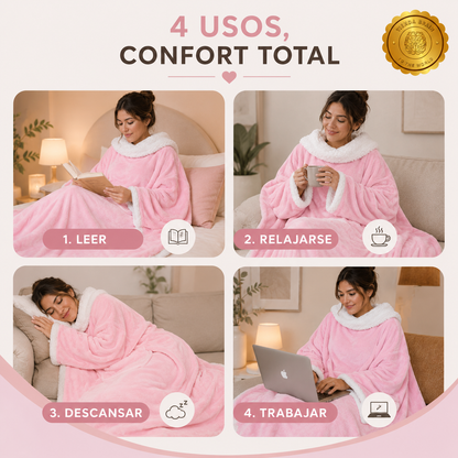 CosyHug™ 🤗🧥Abrigo Polar Rosa con Mangas y Bolsillo⭐⭐⭐⭐⭐
