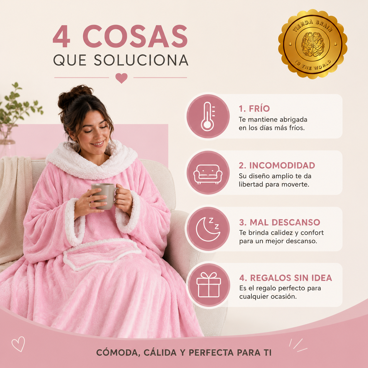 CosyHug™ 🤗🧥Abrigo Polar Rosa con Mangas y Bolsillo⭐⭐⭐⭐⭐