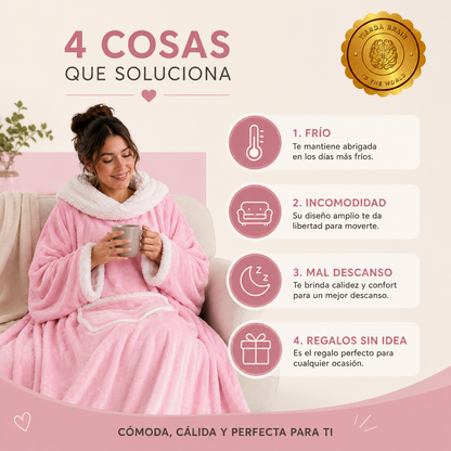 CosyHug™ 🤗🧥Abrigo Polar Rosa con Mangas y Bolsillo⭐⭐⭐⭐⭐