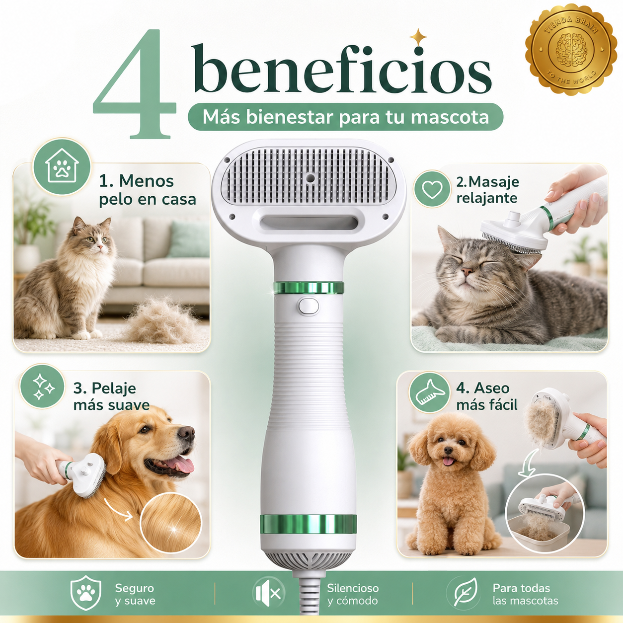🐾💨 PetGroom™: Pack Mascota Cepillo + Secador ✨🛁⭐⭐⭐⭐⭐