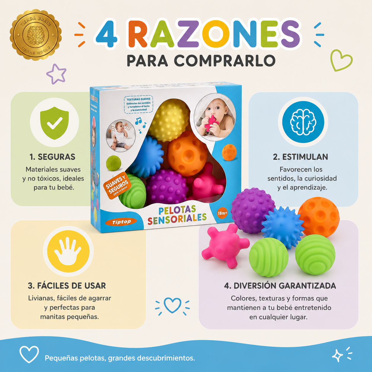 BabyStim™ 🌿🩵Set 6 Pelotas Sensoriales Para Bebes Est ⭐⭐⭐⭐⭐