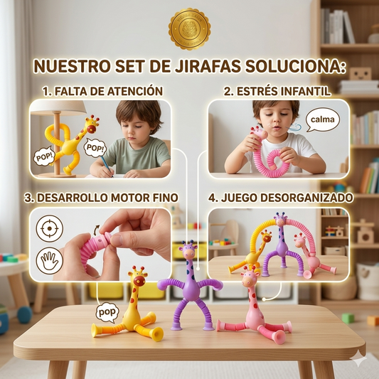 GiraPop™ 🦒💛 Set 4 Piezas Sensorial pop tube jirafa ⭐⭐⭐⭐⭐