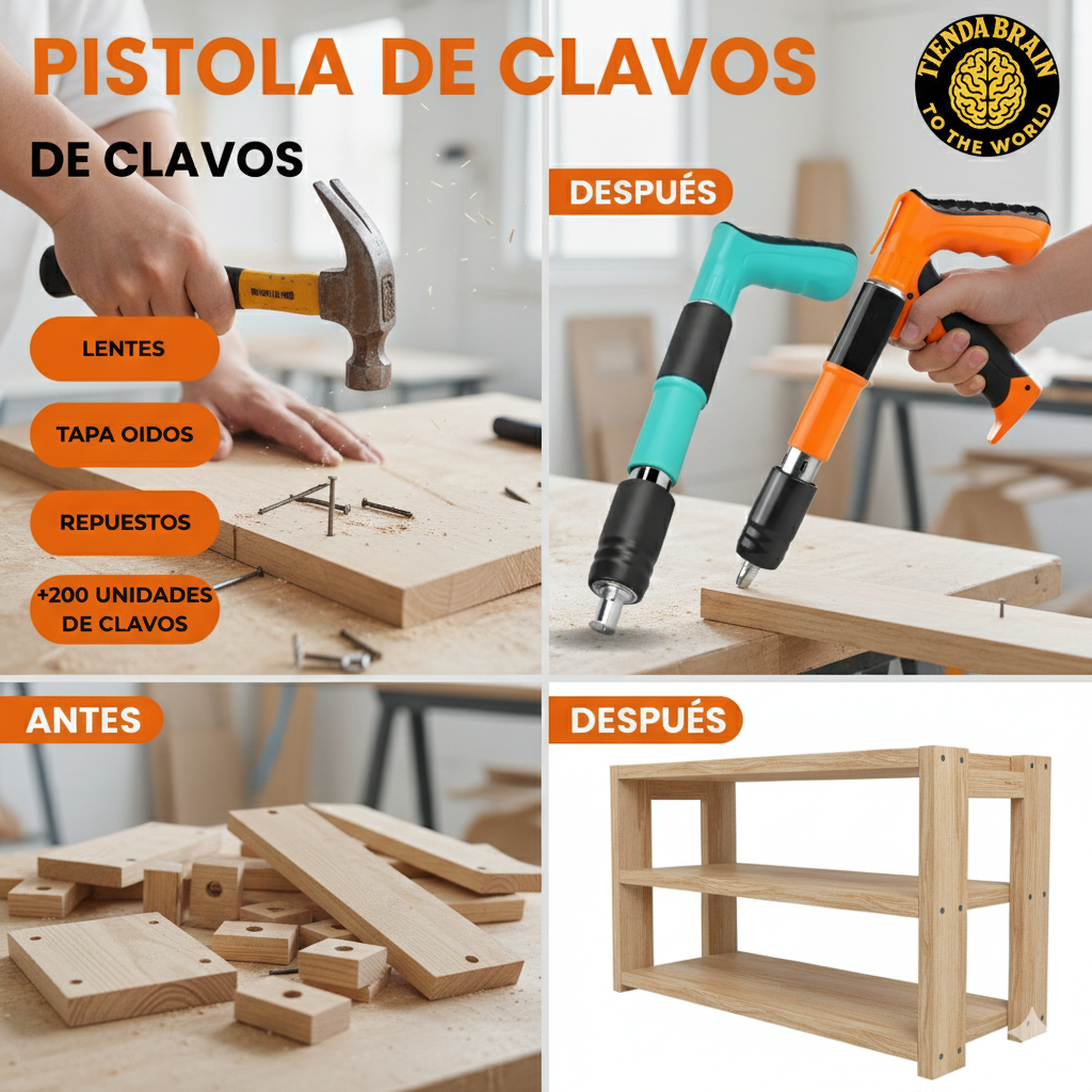 NailForce™ 🔫🔩PISTOLA DE CLAVOS + 200 CLAVOS ⭐⭐⭐⭐⭐